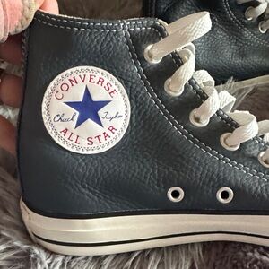 Converse Navy Leather High-Top Sneakers with White Details
